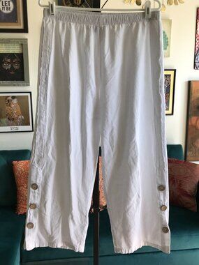 SEA BREEZE of California size L White Cotton Gauze Cropped Artsy Lagenlook Pants